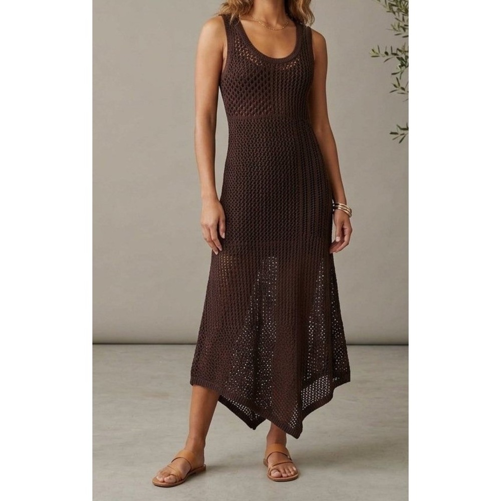 A.L.C. Grace Chocolate Brown Crochet Mermaid Sleeveless Tank Midi Dress Large